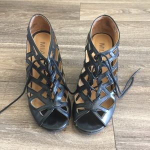 Black wedge lace up sandals